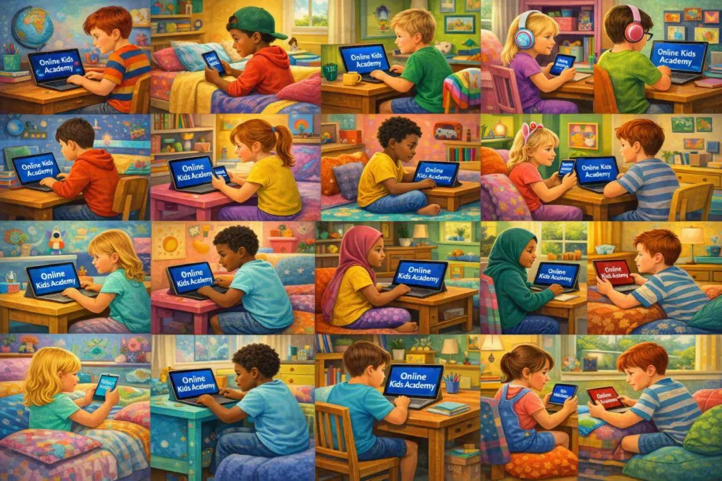 Kids Learning English at home with Online Kids Academy 